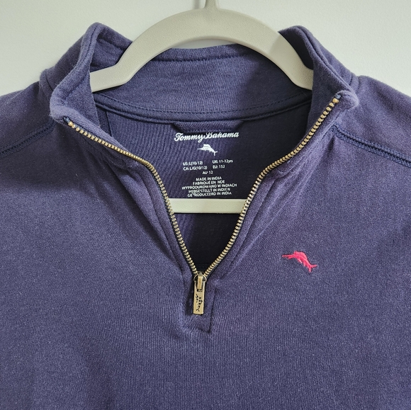 Tommy Bahama Unisex Navy Blue 1/4 Zip Mock Neck Sweatshirt sz 10/12 - Picture 3 of 5